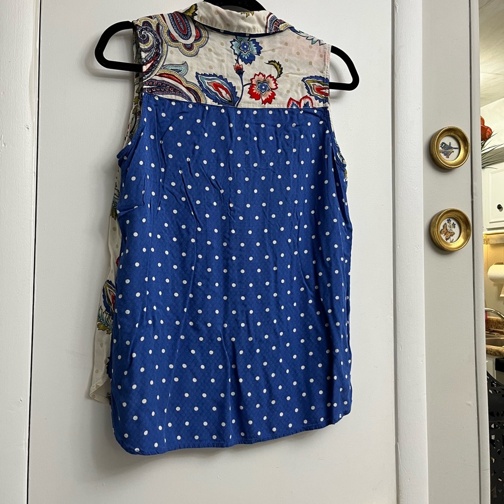Chico's Multicolored Paisley and Floral Print Sleeveless Button Down Blouse - Picture 12 of 14